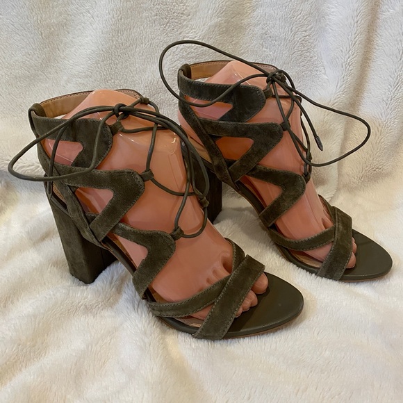 Sam Edelman Yardley Moss Green Suede Lace-up Cage Sandals Chunky Heel Sz 7.5 VGC - Picture 2 of 11